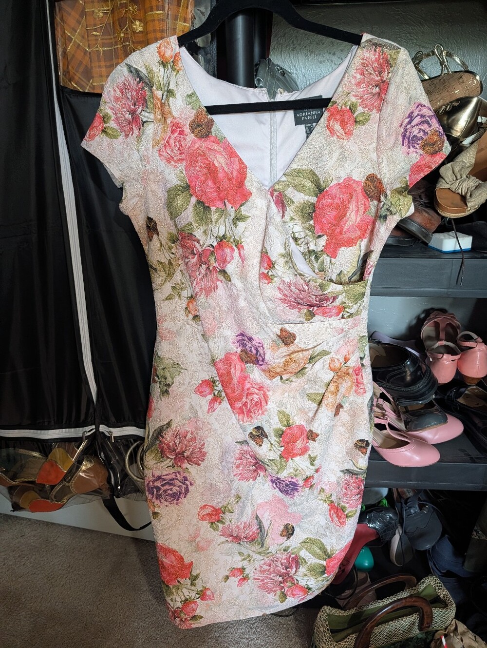 Adrianna Papell Pink Floral Jacquard Sheath Dress